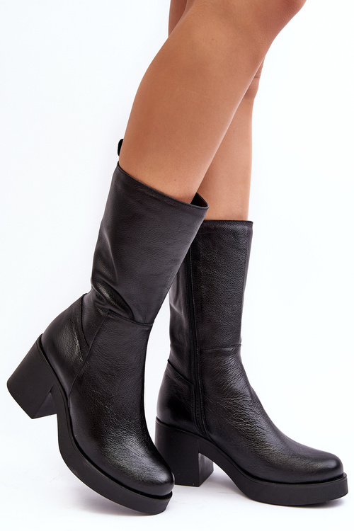 Women's Leather Boots on Massive Heel Black Lemar Odennia