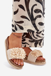 Ladies platform sandals with decorative flowers beige Tessara
