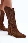 Kozaki Ażurowe Do Połowy Łydki Zamsz Zazoo 3396 Brązowe