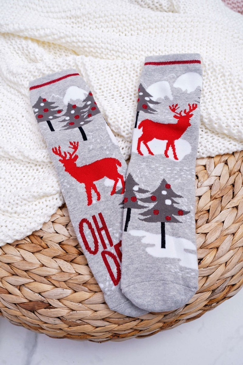 Damskie Skarpetki Świąteczne Antypoślizgowe Szare OH DEER