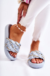 Women's Leather Slippers With A Chain Blue Soline