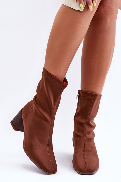 Botki Materiał Suwak Brązowe Amisa 9968-1A