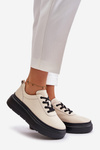 Damskie Buty Sportowe Platforma Skóra Naturalna 41470 Vinceza Beżowe