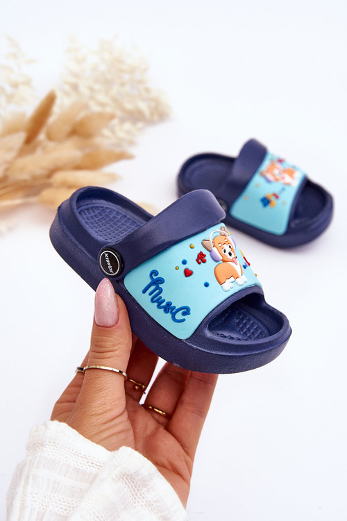Light Children's Slides Sandals With Animal Motif navy blue Rico