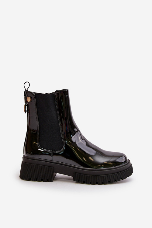 Black Zip-Up Glossy Ankle Boots Groesta