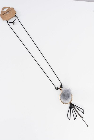 Ladies Necklace With Pompon Long Chain Grey Choker