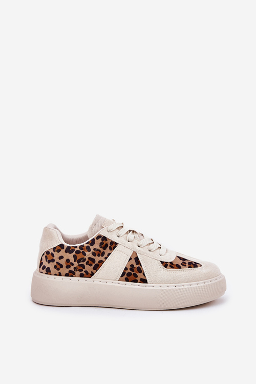 Women's Sneakers with Leopard Print on Platform Beige Nativira
