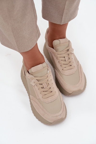 Leather Women's Sneakers on Platform Artiker 55C0021 Beige