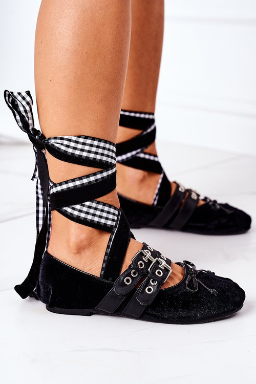 Lace-up Velor Ballerinas Lu Boo Black