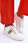 Women's Leather Sneakers With Studs White and Gold Dory