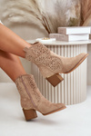 Openwork ankle boots with block heel made of eco suede zip closure dark beige Sevana