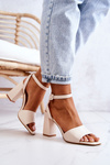 Leather Sandals On A Bar Beige Estrella 