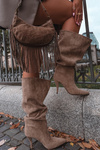 Slip-on women's boots with heel made of eco suede beige Noretta