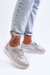Buty Sportowe Skóra Perforacja Srebrne S.Barski AL22246
