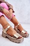 Leather Sandals On Heel Gold Sovie
