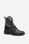 Zazoo 2955 Lacquered Ankle Boots Workers With Golden Detail On The Tongue Black