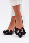 Glossy ballerinas with bow and gold brooch black Rivona