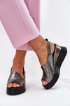 Womens Leather Wedge Sandals Artiker 54C0402 Graphite