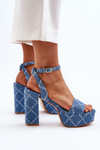 Denim Sandals with Block Heel Blue Acrana