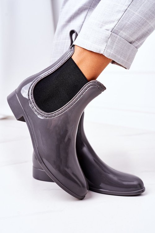 Shiny Rubber Boots Galoshes Grey Umbrella