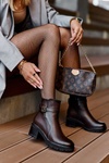 Leather Boots on Low Heel Dark Brown Irinaela