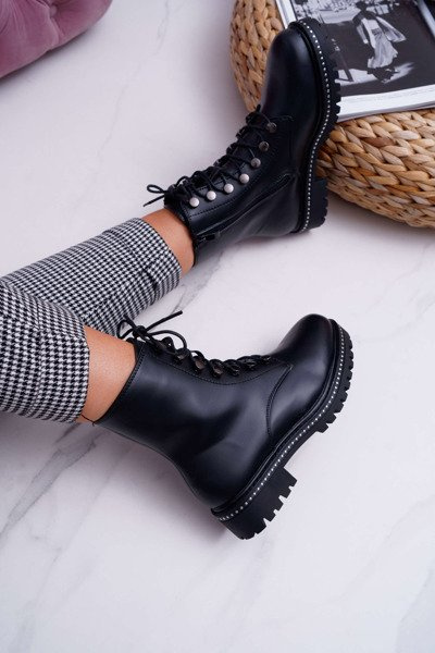 Women's Boots Flat Heel High Glans Black Buena