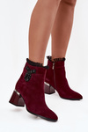 Suede Leather Women's Ankle Boots On Heel With Decoration Insulated D&A MR52-127 Bordeaux