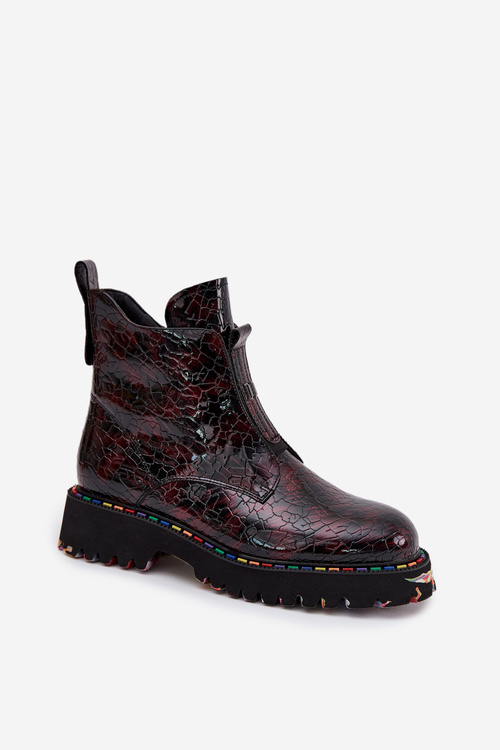 Patent Leather Women's Ankle Boots Made of Natural Leather Insulated Artiker 57C0165 Bordeaux