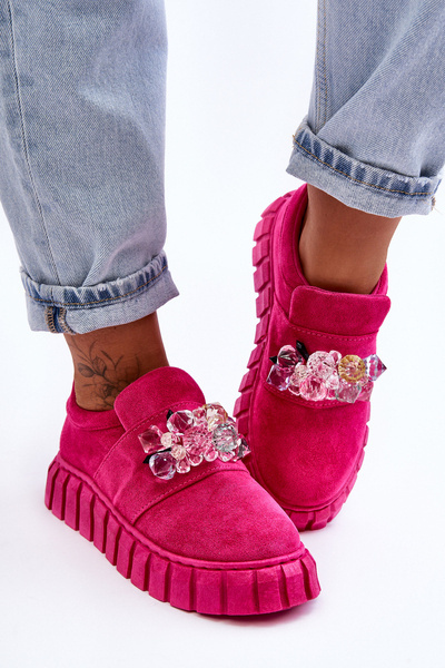 Buty Sportowe Półbuty Modne Wsuwane Ozdoba Fuksja Desire NB615