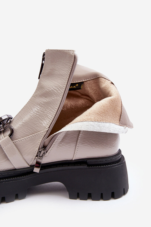 Botki Lakier Damskie Suwak Jasnoszare D&A MR870-94