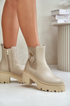 Zazoo 60490 Leather Insulated Ankle Boots With Decoration Light Beige