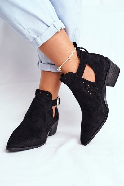 Suede Heeled Boots With Buckle Black Esen