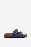 Women's denim clogs on cork platform with dark blue straps Doretta