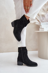Warm women's ankle boots with gathered upper on low heel black Zinanya