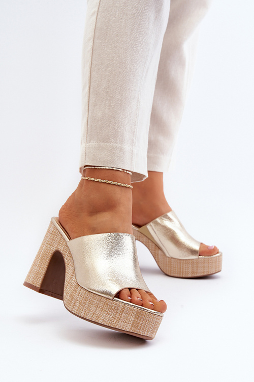 Women's High Heel Slide Sandals in Gold Siobhan