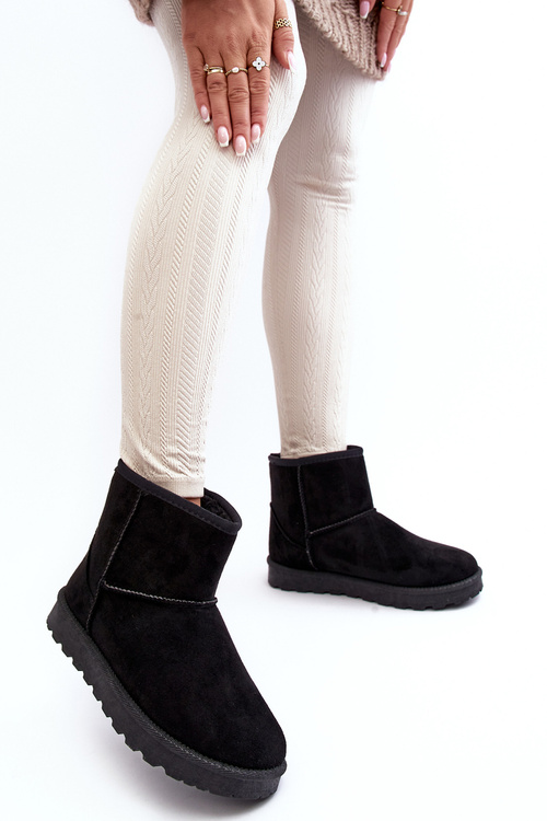 Women's Suede Snow Boots Fleece-Lined Black Nanga