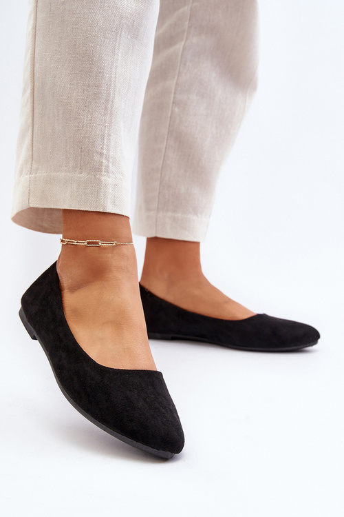 Black Women's Suede Ballerina Flats Kommia