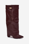Women's Ankle Boots With Block Heel Rolled Down Shaft And Gold Detail Burgundy Diorna