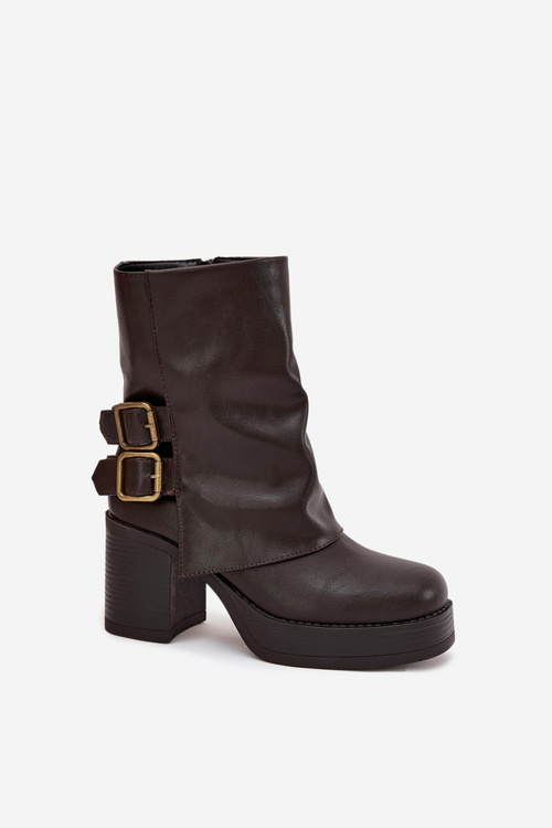 Women's Heeled Ankle Boots With Buckles Chocolate Marena
