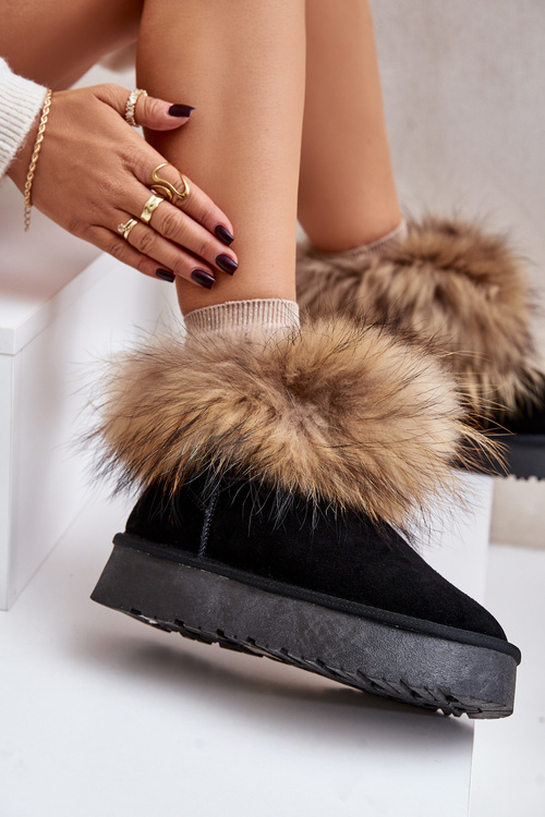 Leather Snow Boots On Platform With Fur Black Avirisa