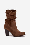 Women's Block Heel Ankle Boots with Gathering Brown Jovessa