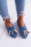 Women's Leather Suede Fringed Moccasins Batist Blue