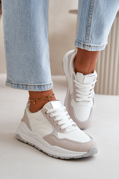 Damskie Sneakersy Na Platformie Białe Eko Skórzane Issatta  