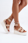 Women's Beige Lace-Up Sandals Helavi