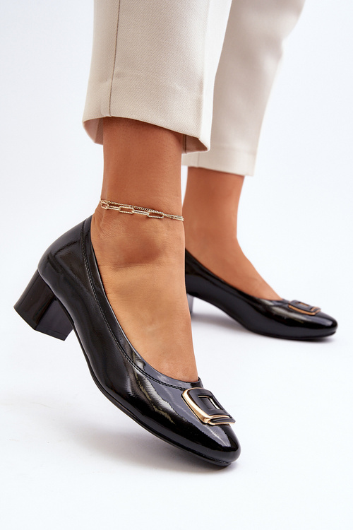 Black Patent Court Shoes with Ornament Enollia