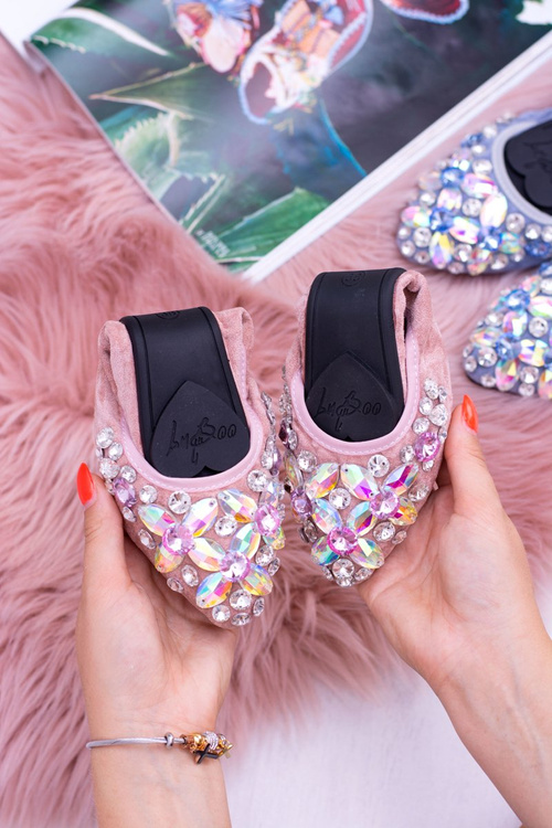 Lu Boo Pink Suede Eraser Ballerinas Stones Even