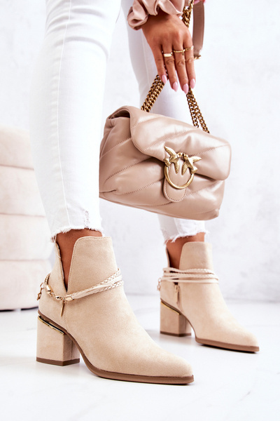 Suede Cowboy Boots With Stripes Beige Inessa