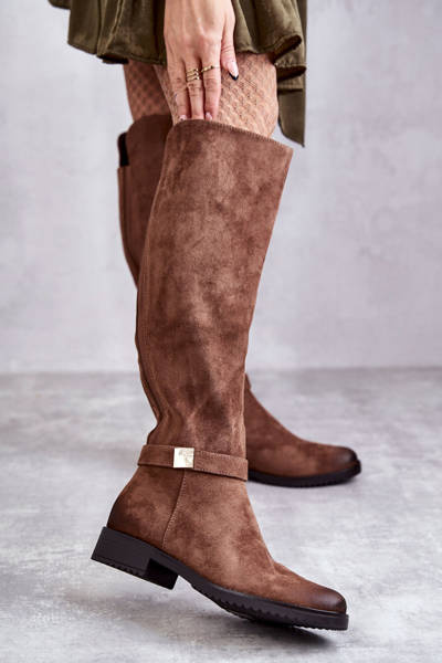 Women's Suede Flat Heel Boots Brown Henrike