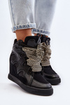 Women's Wedge Sneakers Black Leoppa