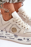 Sneakersy Damskie Skóra Masywna Platforma Beżowe Asturia